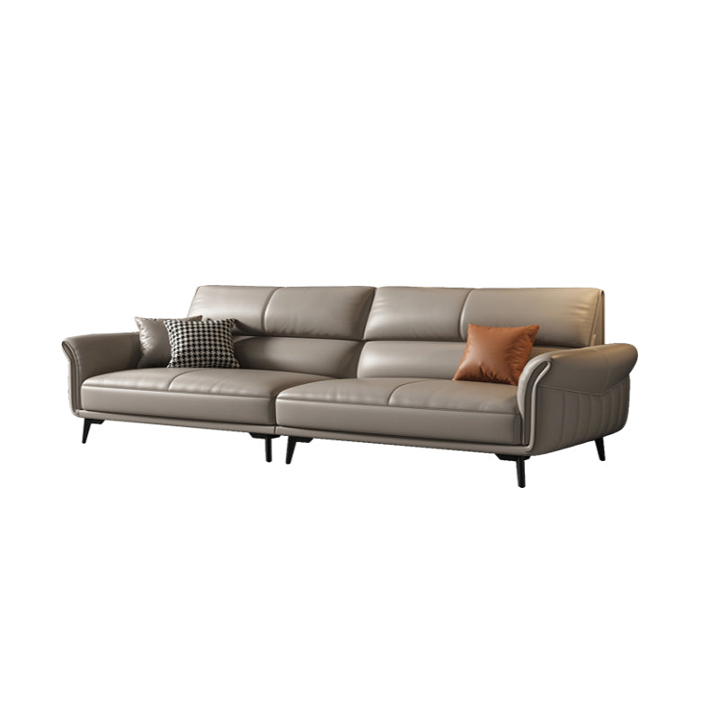 Genuine Leather Flared Arm Sofa Mid-Century Modern Sofa in Gray of 37.4" High