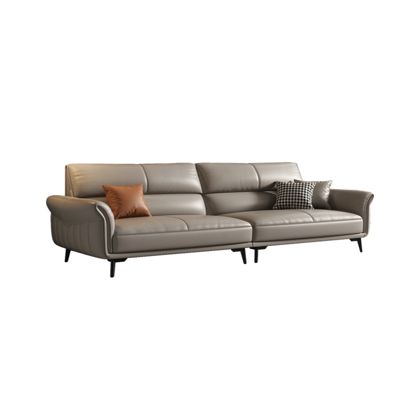 Genuine Leather Flared Arm Sofa Mid-Century Modern Sofa in Gray of 37.4" High