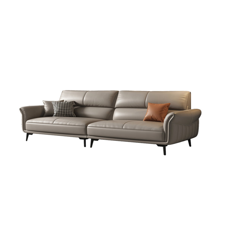 Genuine Leather Flared Arm Sofa Mid-Century Modern Sofa in Gray of 37.4" High