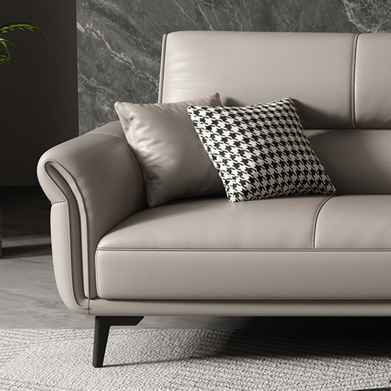 Genuine Leather Flared Arm Sofa Mid-Century Modern Sofa in Gray of 37.4" High
