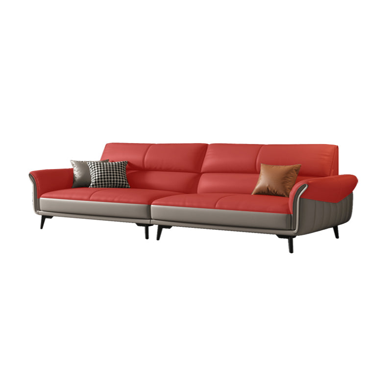 Genuine Leather Flared Arm Sofa Mid-Century Modern Sofa in Gray of 37.4" High