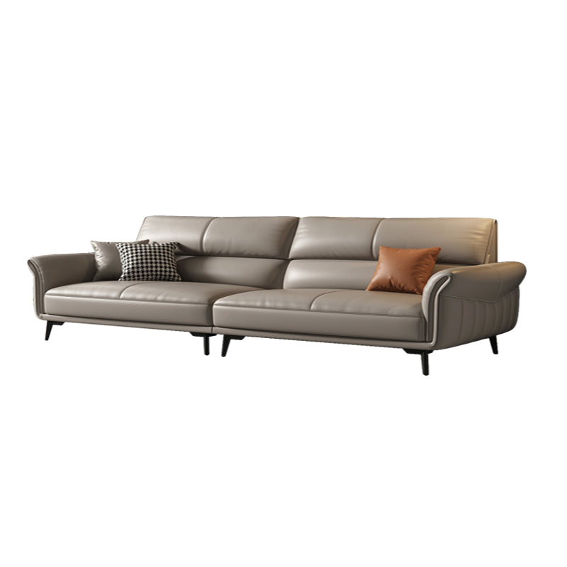 Genuine Leather Flared Arm Sofa Mid-Century Modern Sofa in Gray of 37.4" High