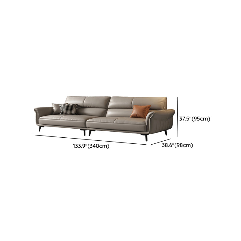 Genuine Leather Flared Arm Sofa Mid-Century Modern Sofa in Gray of 37.4" High