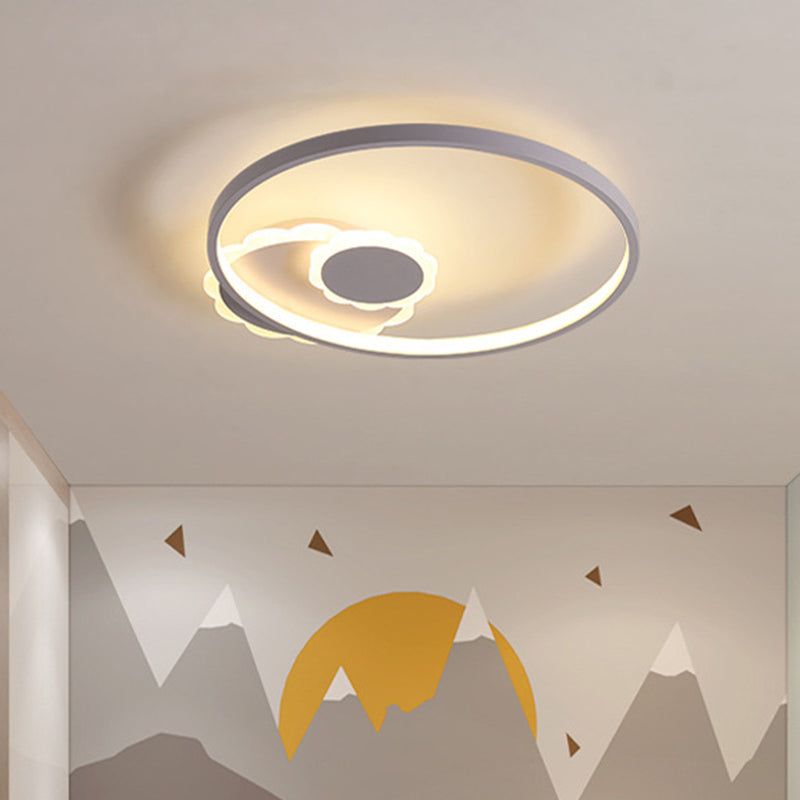 White Round Ceiling Light Modernism LED Acrylic Flush Mount Lamp for Bedroom, Warm/White Light