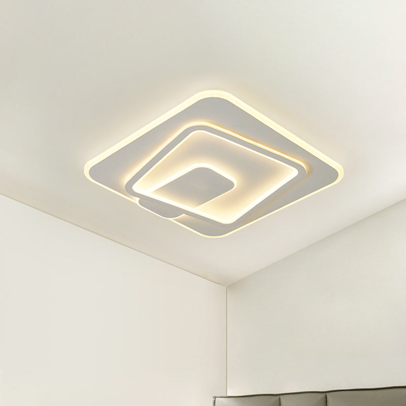 LED Bedroom Flush Mount Lamp Minimalism White Ceiling Light with Square Acrylic Shade in Warm/White Light