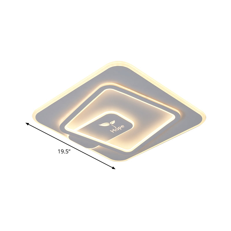 LED Schlafzimmer Flush Mount Lampe Minimalismus Weiß Deckenleuchte mit quadratischem Acryl Schatten im warmen/weißen Licht