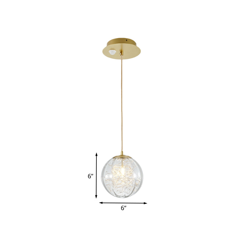 Brass Pumpkin Ball Ceiling Light Modern 1-Bulb Clear Glass Suspended Pendant Lamp for Bedside