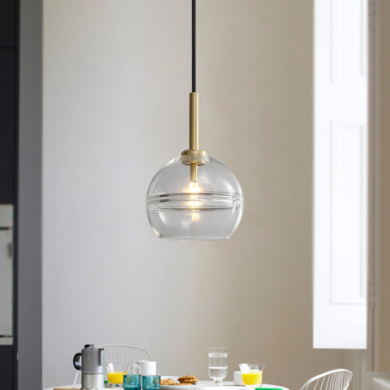 1 Lichte woonkamer hanger modernistische koperen hangende lampkit met bol helder/rookgrijs ruche glazen schaduw