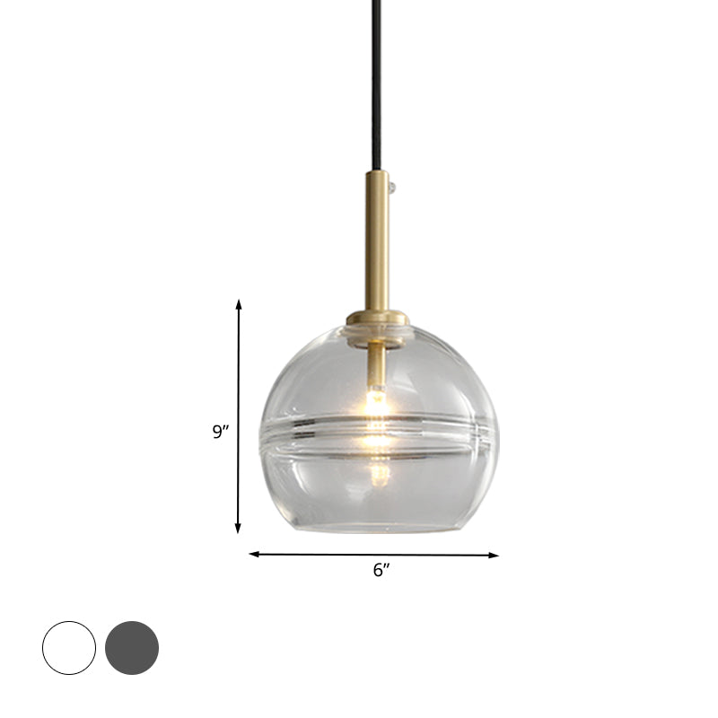 1 Lichte woonkamer hanger modernistische koperen hangende lampkit met bol helder/rookgrijs ruche glazen schaduw