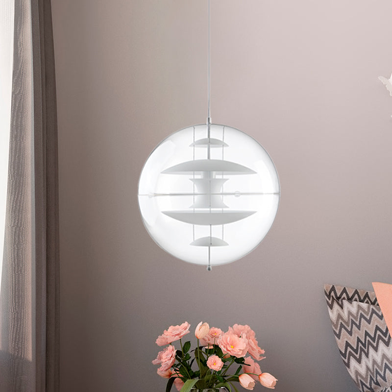 Clear Acrylic Ball Hanging Ceiling Light Modernist 1-Head Suspension Lamp with White/Gold/Silver Disc Deco Inside