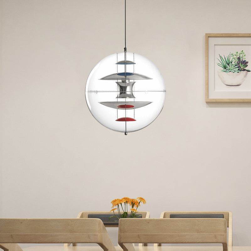 Clear Acrylic Ball Hanging Ceiling Light Modernist 1-Head Suspension Lamp with White/Gold/Silver Disc Deco Inside
