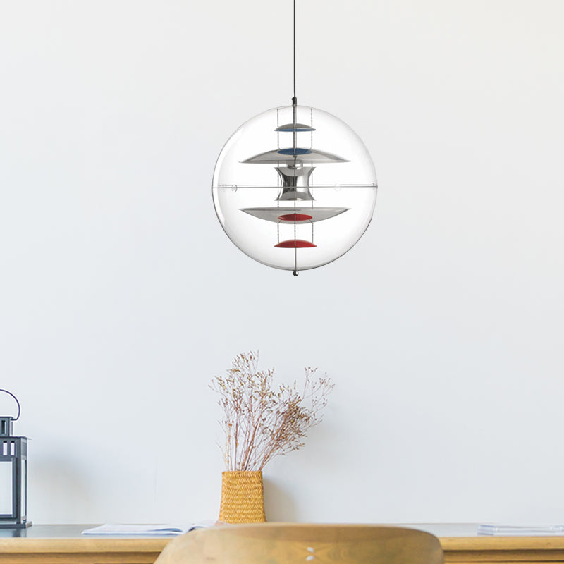 Clear Acrylic Ball Hanging Ceiling Light Modernist 1-Head Suspension Lamp with White/Gold/Silver Disc Deco Inside