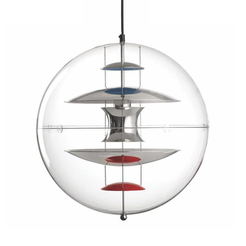 Clear Acrylic Ball Hanging Ceiling Light Modernist 1-Head Suspension Lamp with White/Gold/Silver Disc Deco Inside