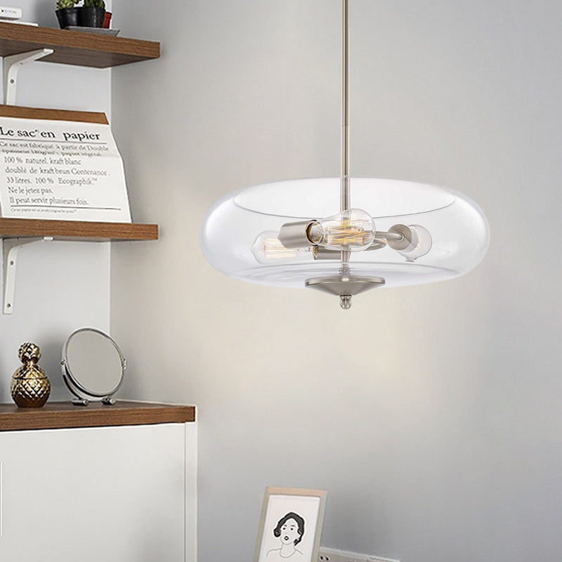 Chrome Fish Tank Chandelier Éclairage simple 3 lumières en verre transparent lampe de suspension en verre transparent pour le restaurant