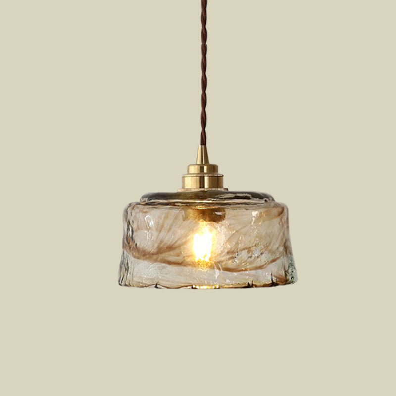 Bowl Drop Pendant Lampe moderne Amber Glass onduled 1 Light Gold Plafing plafonnier