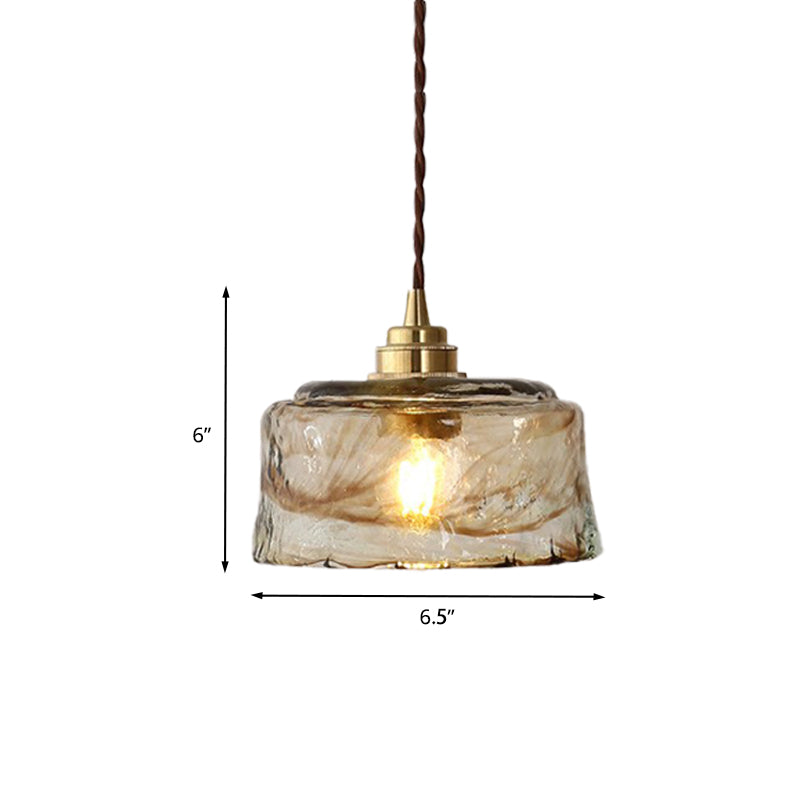 Bowl Drop Pendant Lampe moderne Amber Glass onduled 1 Light Gold Plafing plafonnier