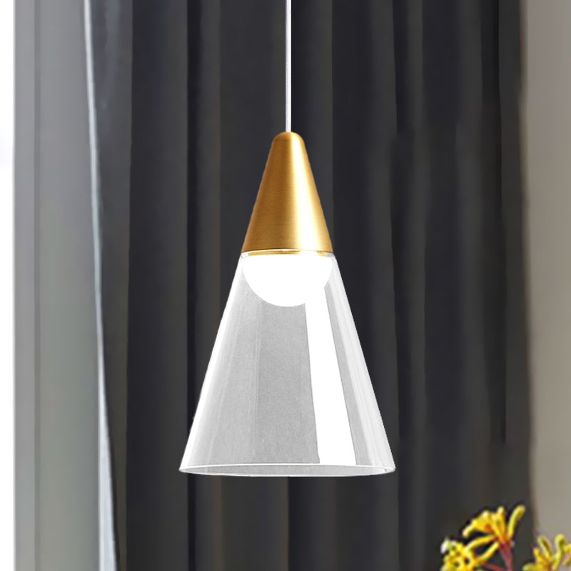 Gold Tapered Hanging Pendant Lamp Postmodern 1 Bulb Smoke Gray Glass Ceiling Light