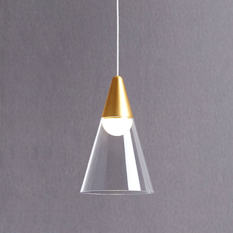 Gold Tapered Hanging Pendant Lamp Postmodern 1 Bulb Smoke Gray Glass Ceiling Light
