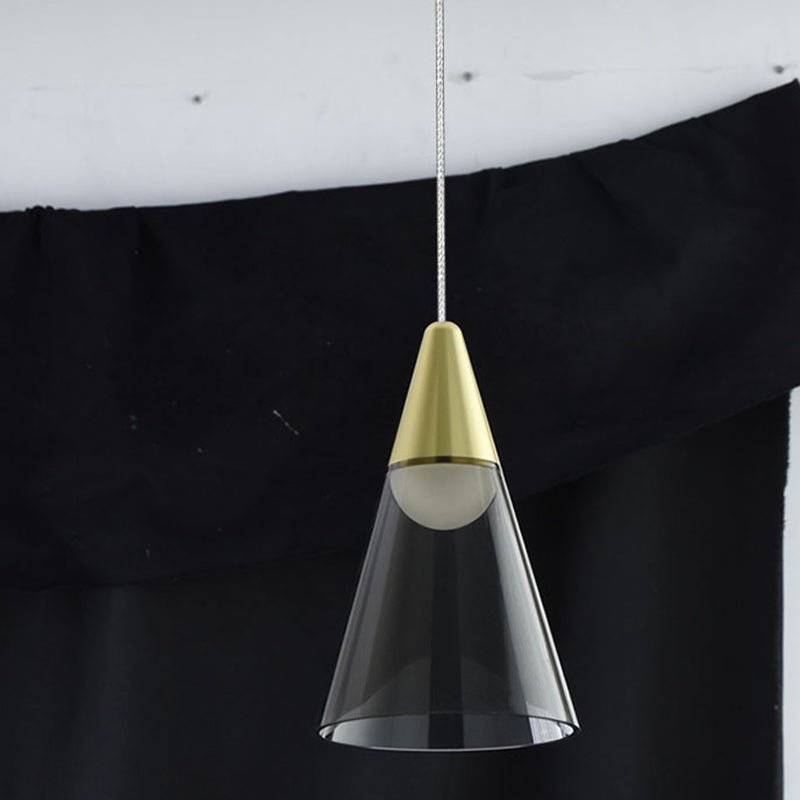 Gold Tapered Hanging Pendant Lamp Postmodern 1 Bulb Smoke Gray Glass Ceiling Light
