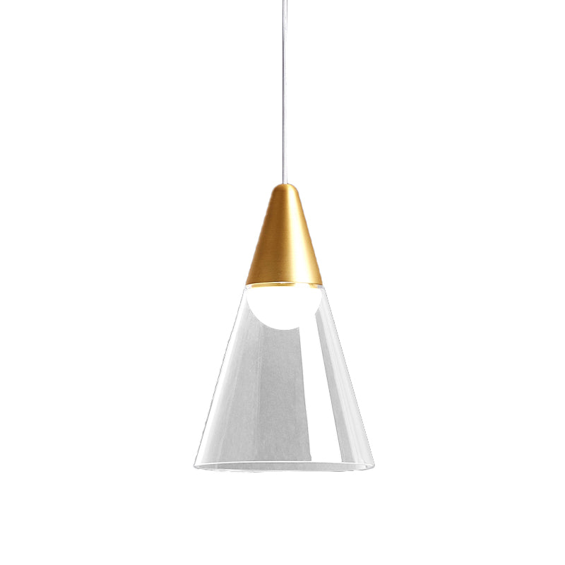 Gold Tapered Hanging Pendant Lamp Postmodern 1 Bulb Smoke Gray Glass Ceiling Light