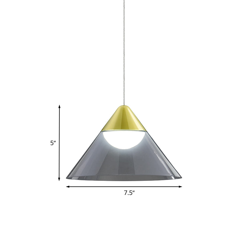 Nordic 1 Bulb Suspension Light Gold Cone Pendant Lamp with Smoke Gray Glass Shade for Dining Room