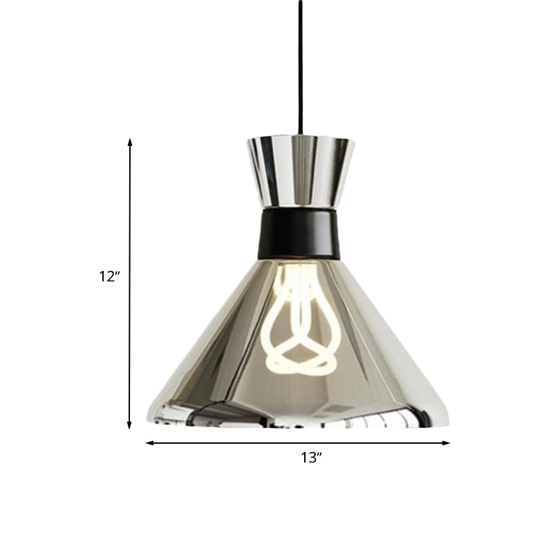 1 Head Bedroom Suspension Lamp Minimalist Chrome Hanging Light with Conical Clear Glass Shade