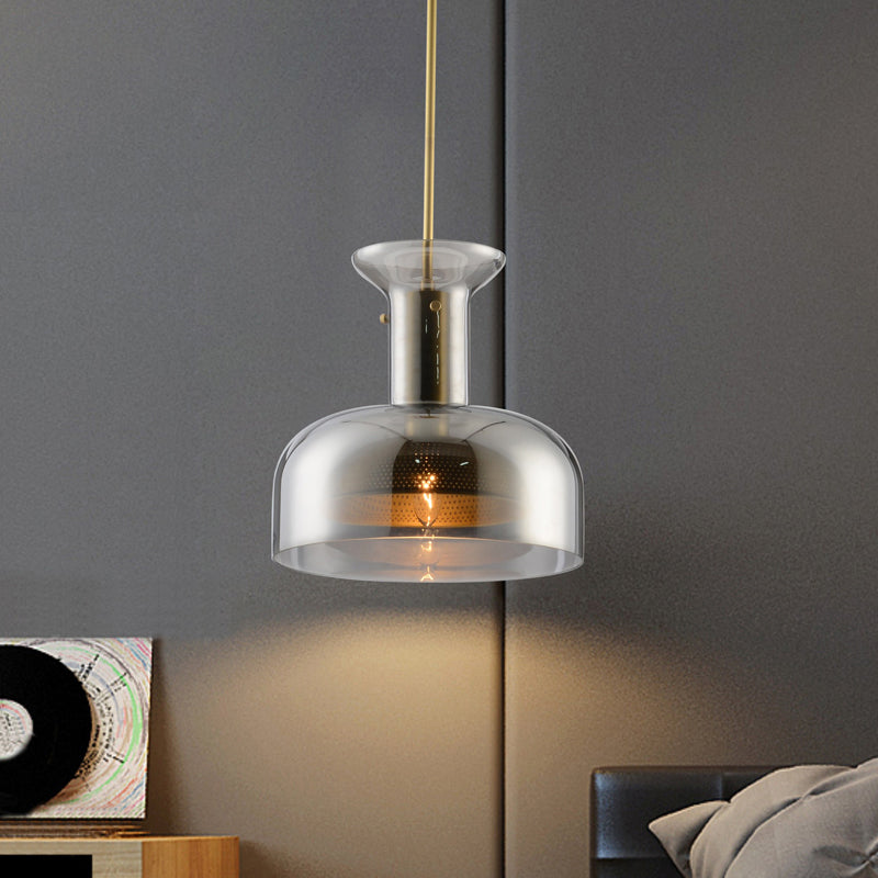 Suspension de suspension en pot simplicité transparente / fumée de verre gris 1 bulbe de cuisine plafond LED