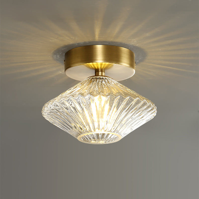 Diamond Bedroom Semi Flush Monte Clear Prismático 1 Cabeza Modernista Flush Lights en oro