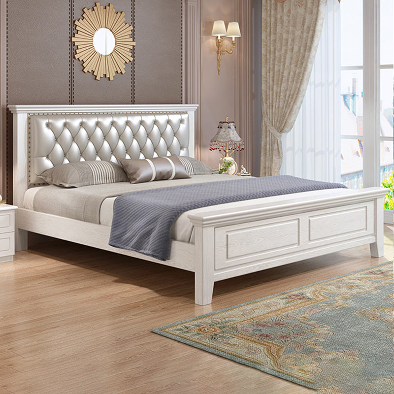 Contemporary Wood and Upholstered Bed Rectangular Standard Bed with Custom Gold Legs