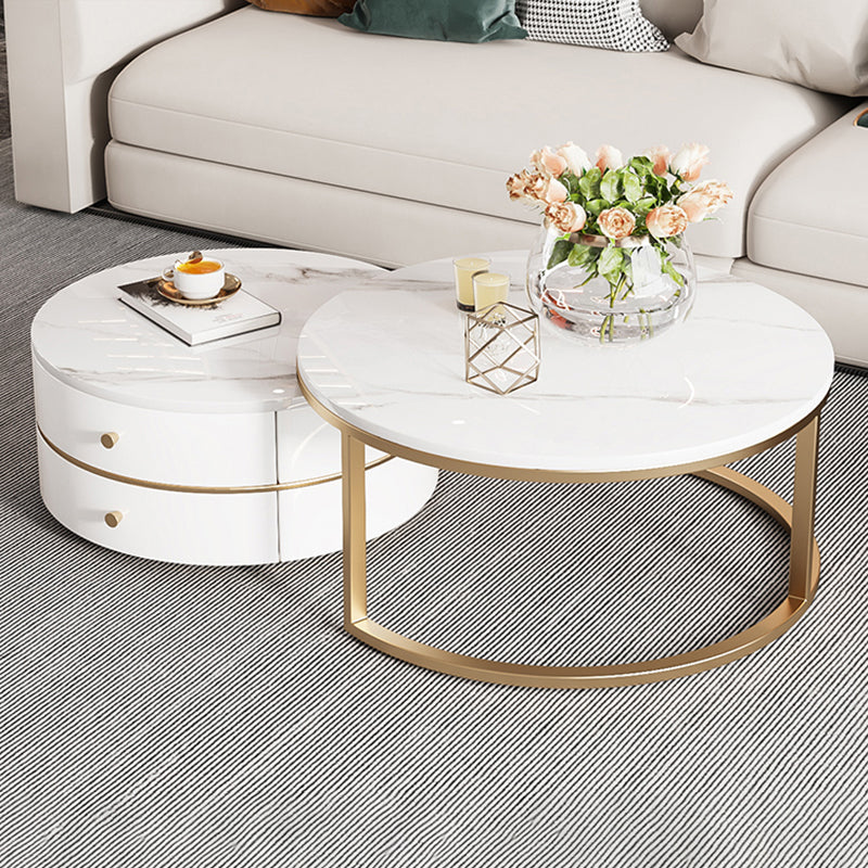 Modern Coffee Table Frame 2 Piece Nesting Tables with Golden Legs