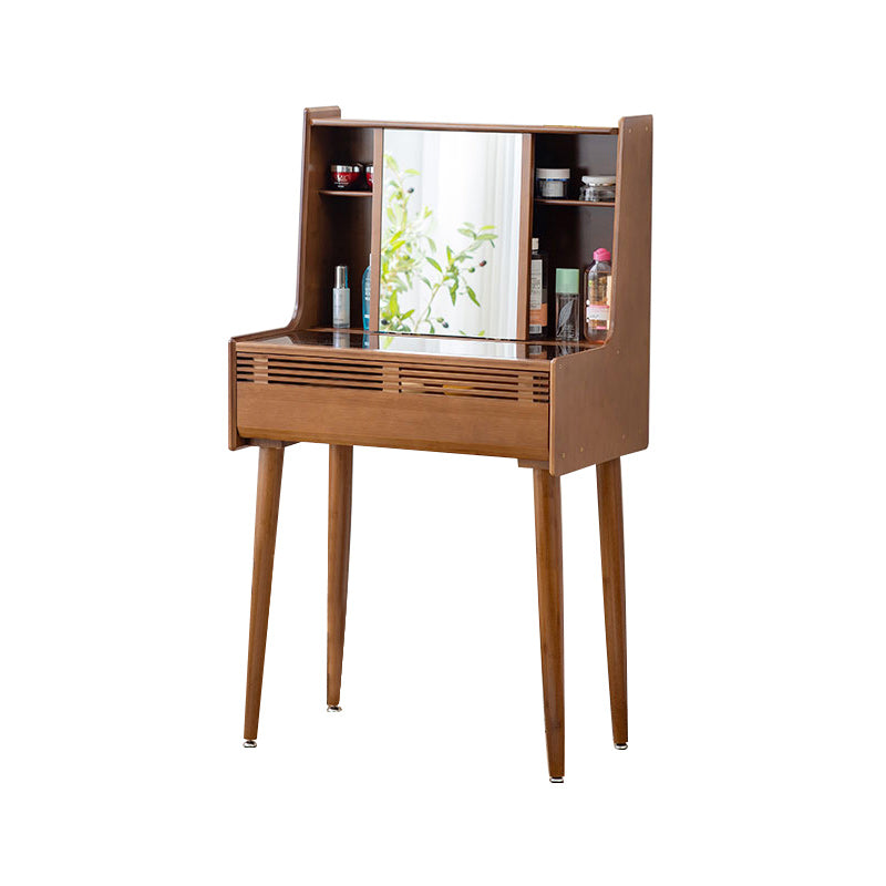 Modern Drawer Dressing Table Solid Wood Dresser Mirrored Vanity in Brone