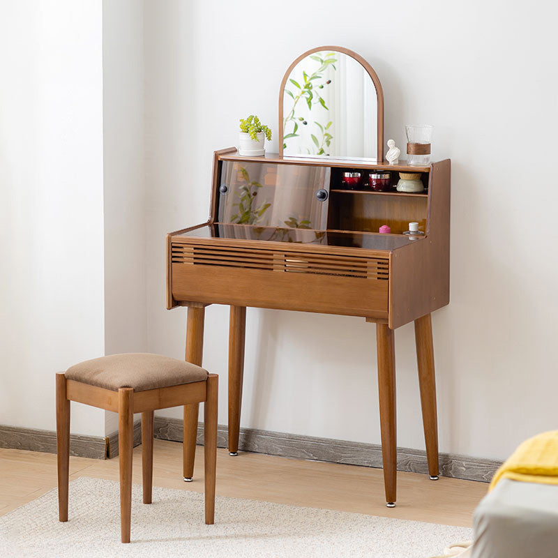 Modern Drawer Dressing Table Solid Wood Dresser Mirrored Vanity in Brone