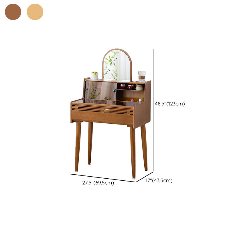 Modern Drawer Dressing Table Solid Wood Dresser Mirrored Vanity in Brone