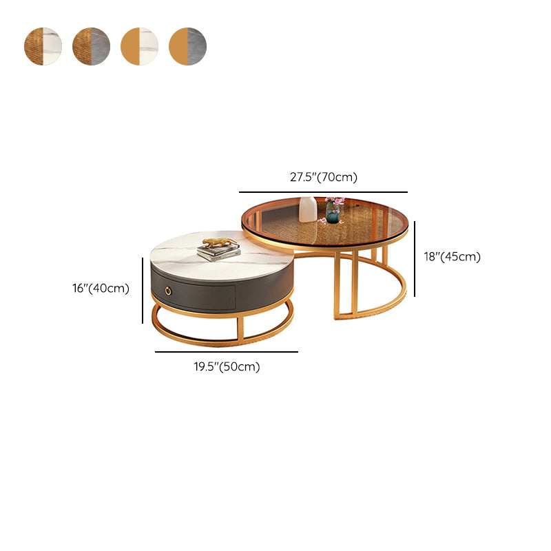 Round Coffee Table Glass Top 2 Nesting Coffee Table Set with Storage