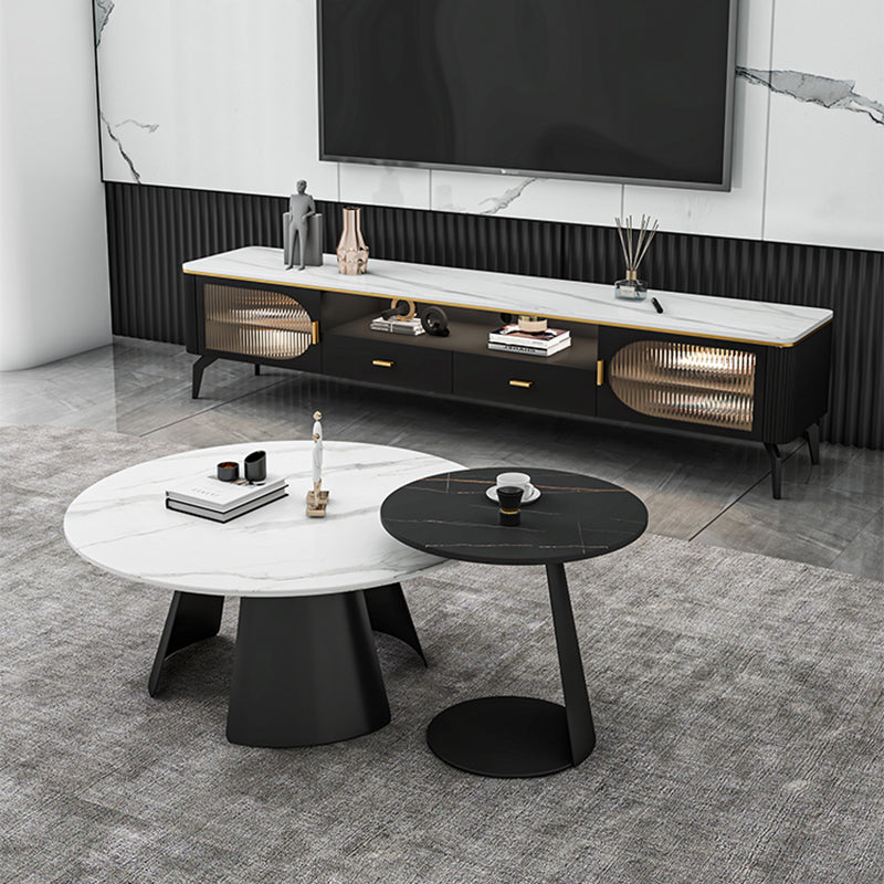 White Round Coffee Table Slate Coffee Table Set with Black Legs
