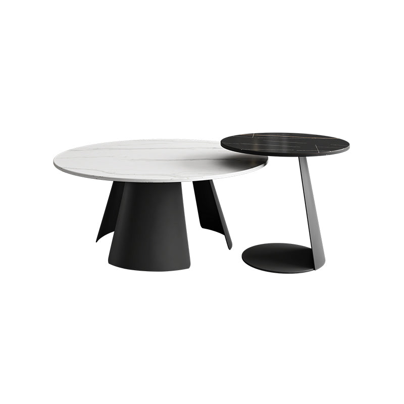 White Round Coffee Table Slate Coffee Table Set with Black Legs