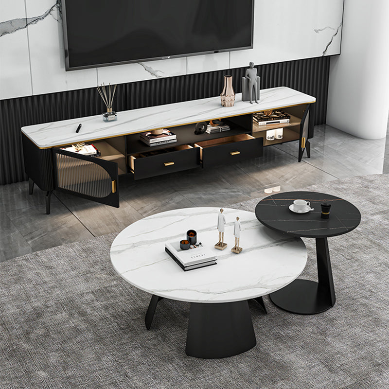 White Round Coffee Table Slate Coffee Table Set with Black Legs