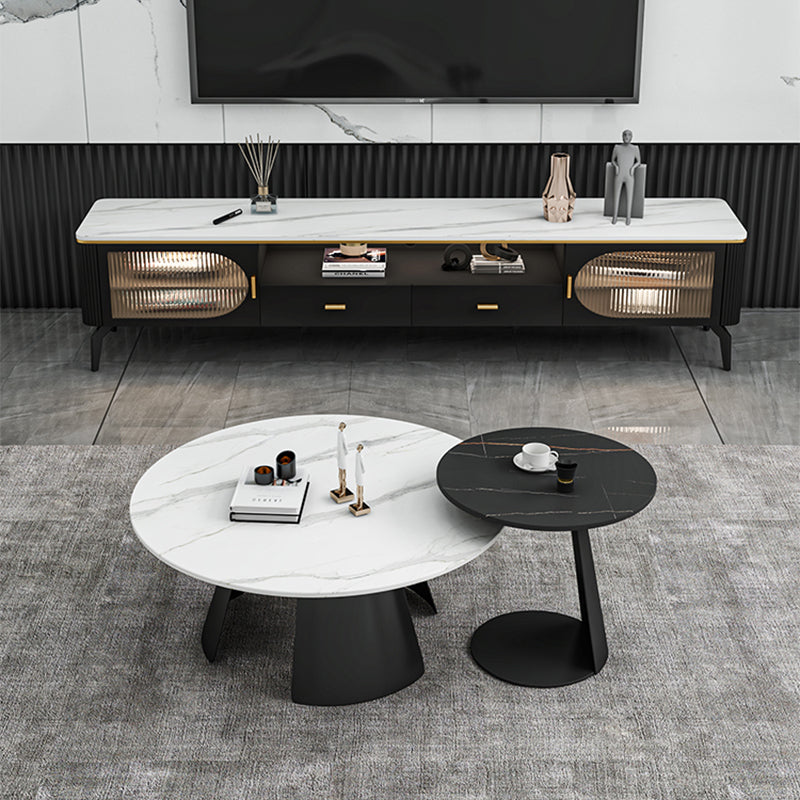 White Round Coffee Table Slate Coffee Table Set with Black Legs