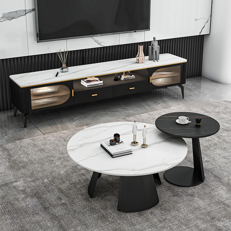White Round Coffee Table Slate Coffee Table Set with Black Legs