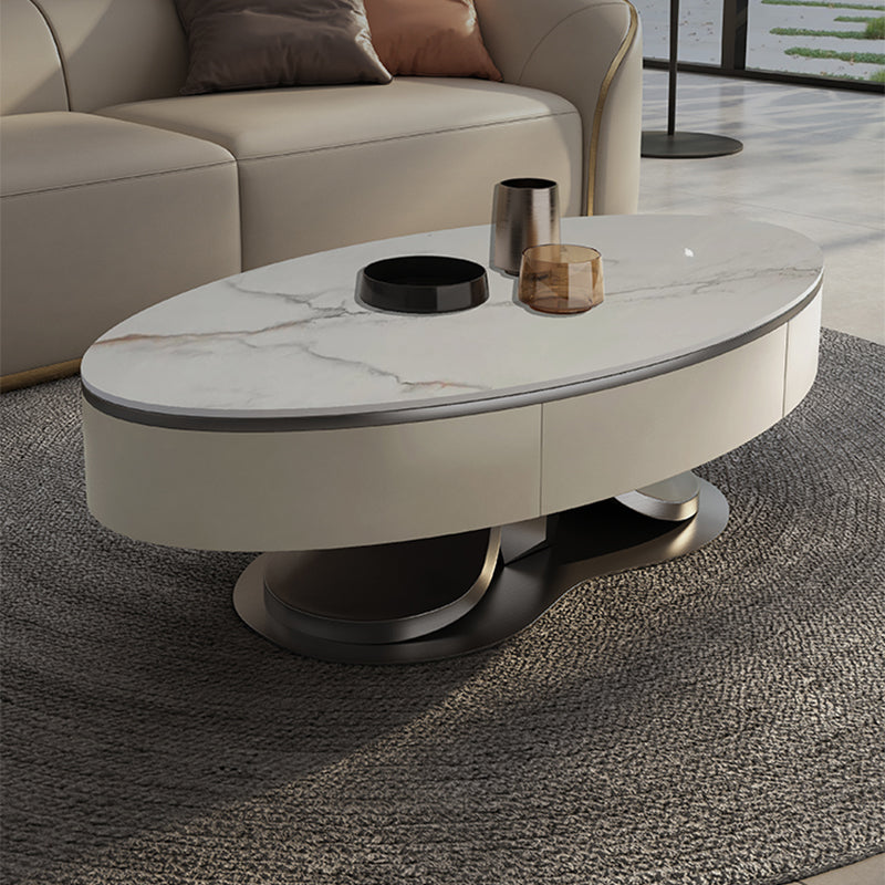 Oval White Coffee Table Slate Coffee Table with Storage Drawers