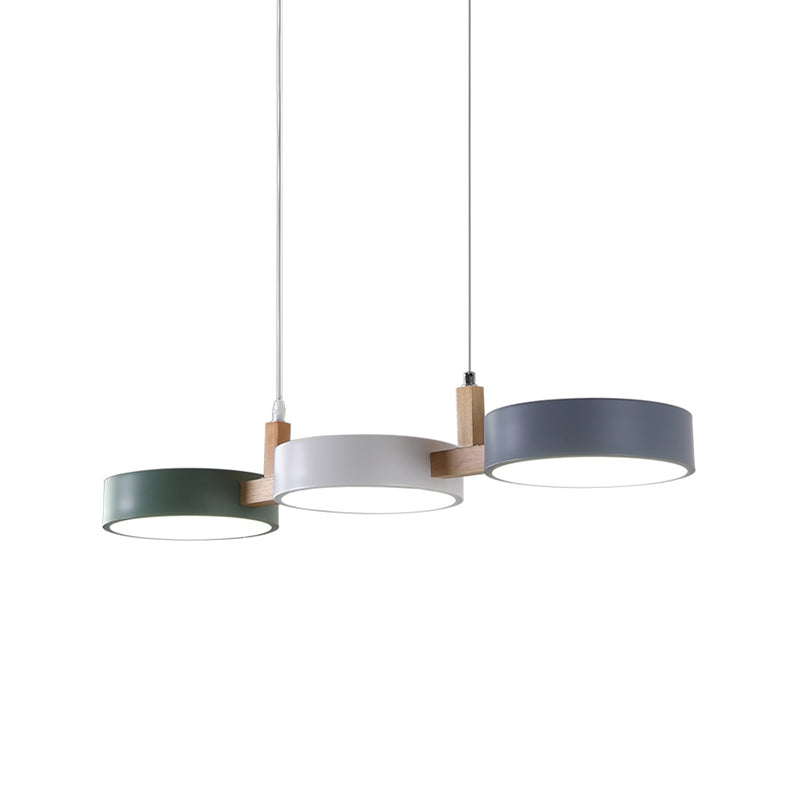 Metallzylinder Multi-Light-Anhänger Nordic 3 Kopf weißgrau-grüne Deckenlampe mit Holzarm