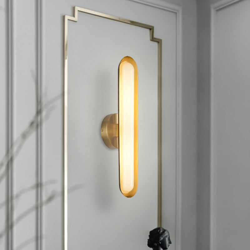 Oval Metal Wall Light Fixture Modern LED Gold Sconce Wall Lighting with Acrylic Shade for Bedroom