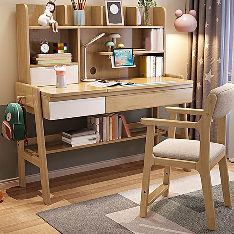 Solid Wood Kids Desk 23.62"W Child Desk Adjustable Writing Desk with Drawer