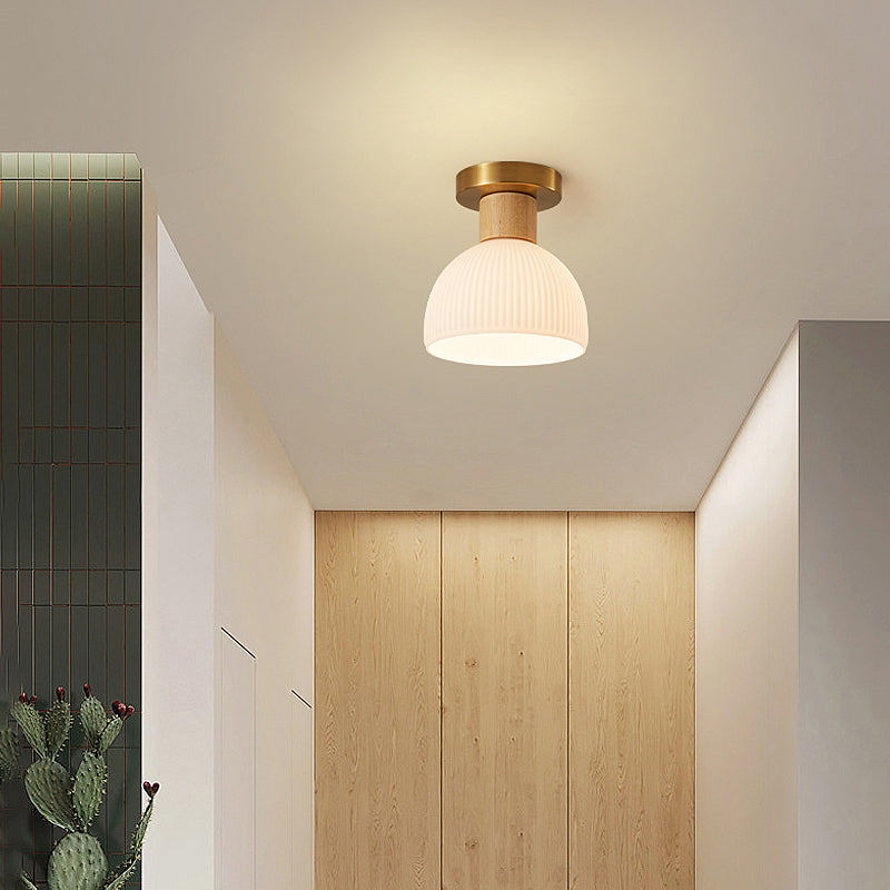 Modern Ceiling Light Wooden Flush Mount Ceiling Light Fixture with Glass Shade