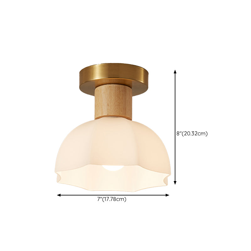Modern Ceiling Light Wooden Flush Mount Ceiling Light Fixture with Glass Shade