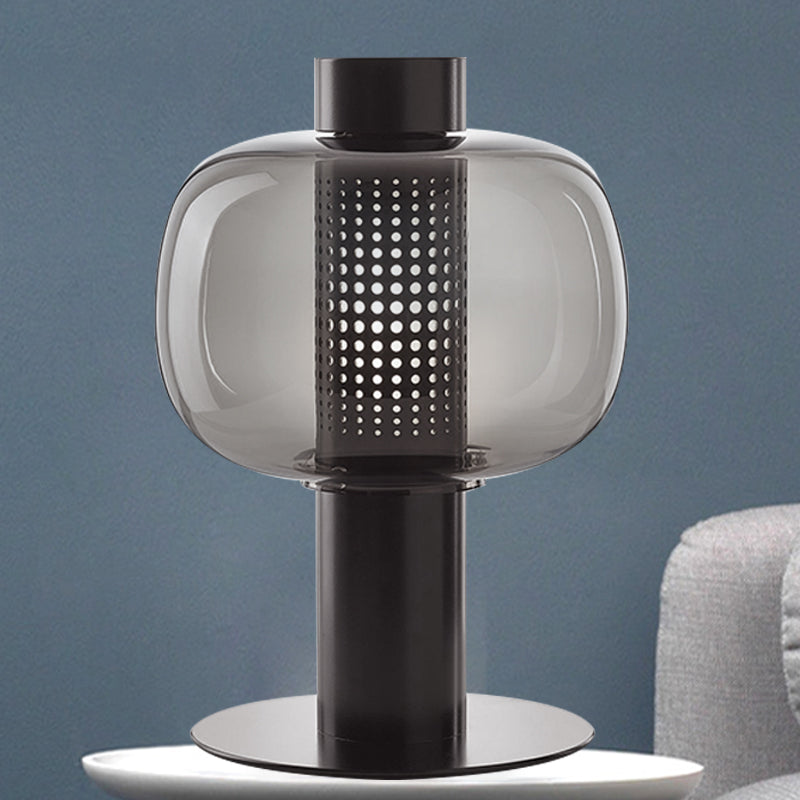 Schwarz/braun hohlrohr Tischlampe moderne LED -Metallic Desk Licht mit Fischtank klar/Cognac -Glasschatten