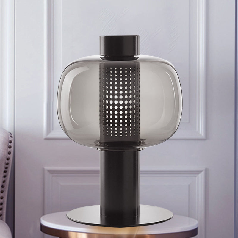 Schwarz/braun hohlrohr Tischlampe moderne LED -Metallic Desk Licht mit Fischtank klar/Cognac -Glasschatten