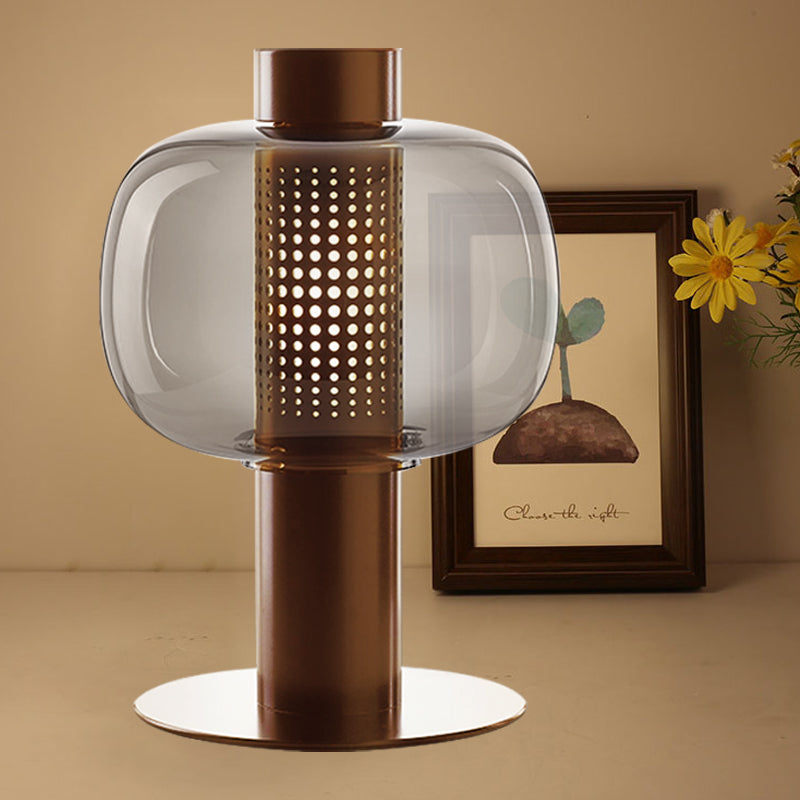 Schwarz/braun hohlrohr Tischlampe moderne LED -Metallic Desk Licht mit Fischtank klar/Cognac -Glasschatten