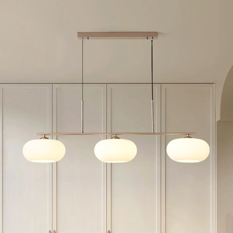 Glass Shade Hanging Island Lights Modern Drum Shape Island Lighting Ideas for Kitchen