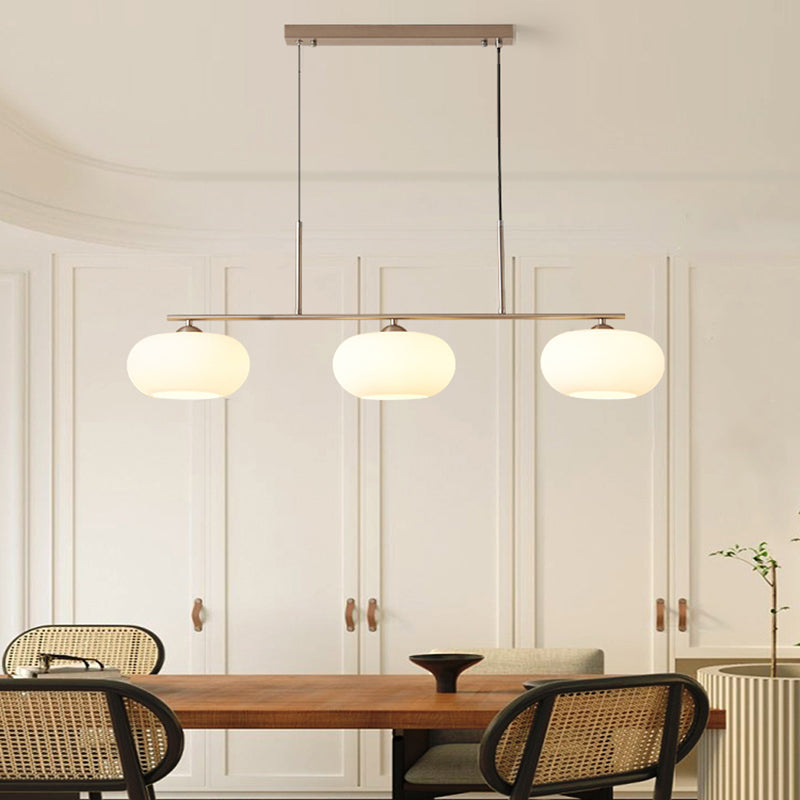 Glass Shade Hanging Island Lights Modern Drum Shape Island Lighting Ideas for Kitchen